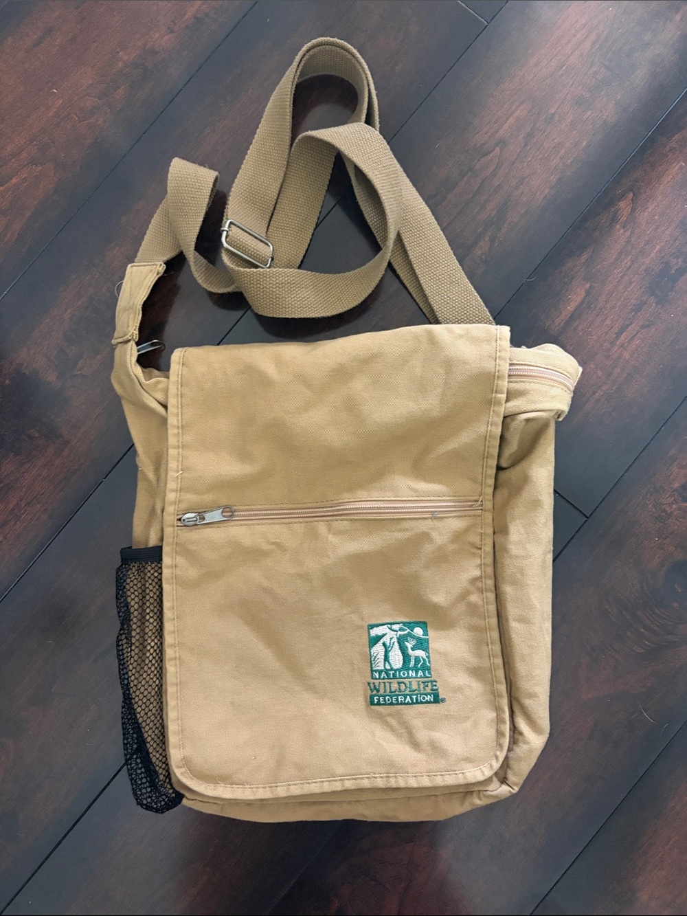 Vintage 90s National Wildlife Federation Tan Canvas Messenger Bag